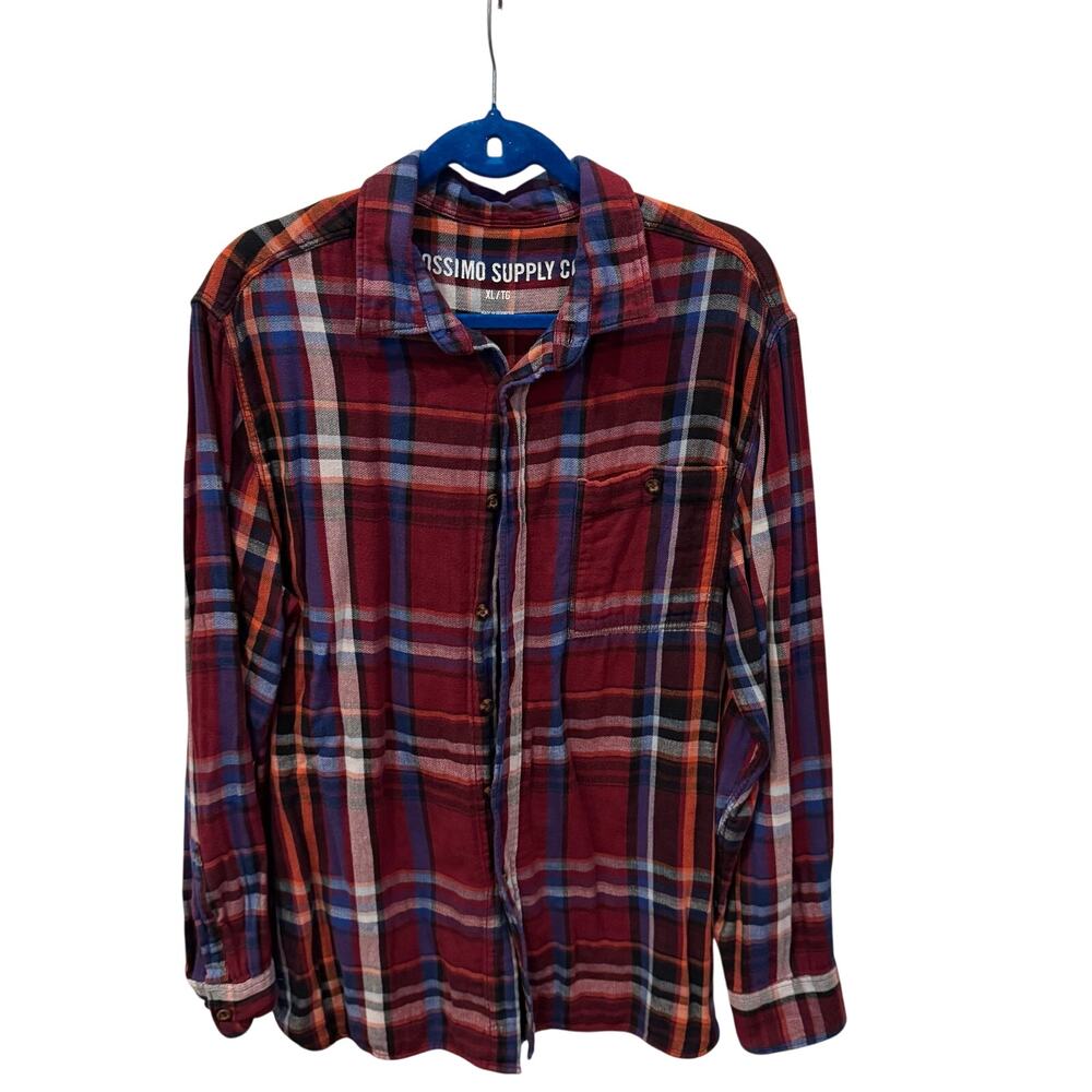 Mossimo Supply Co Flannel Shirt Mens XL Red Blue Plaid Button Up Cotton